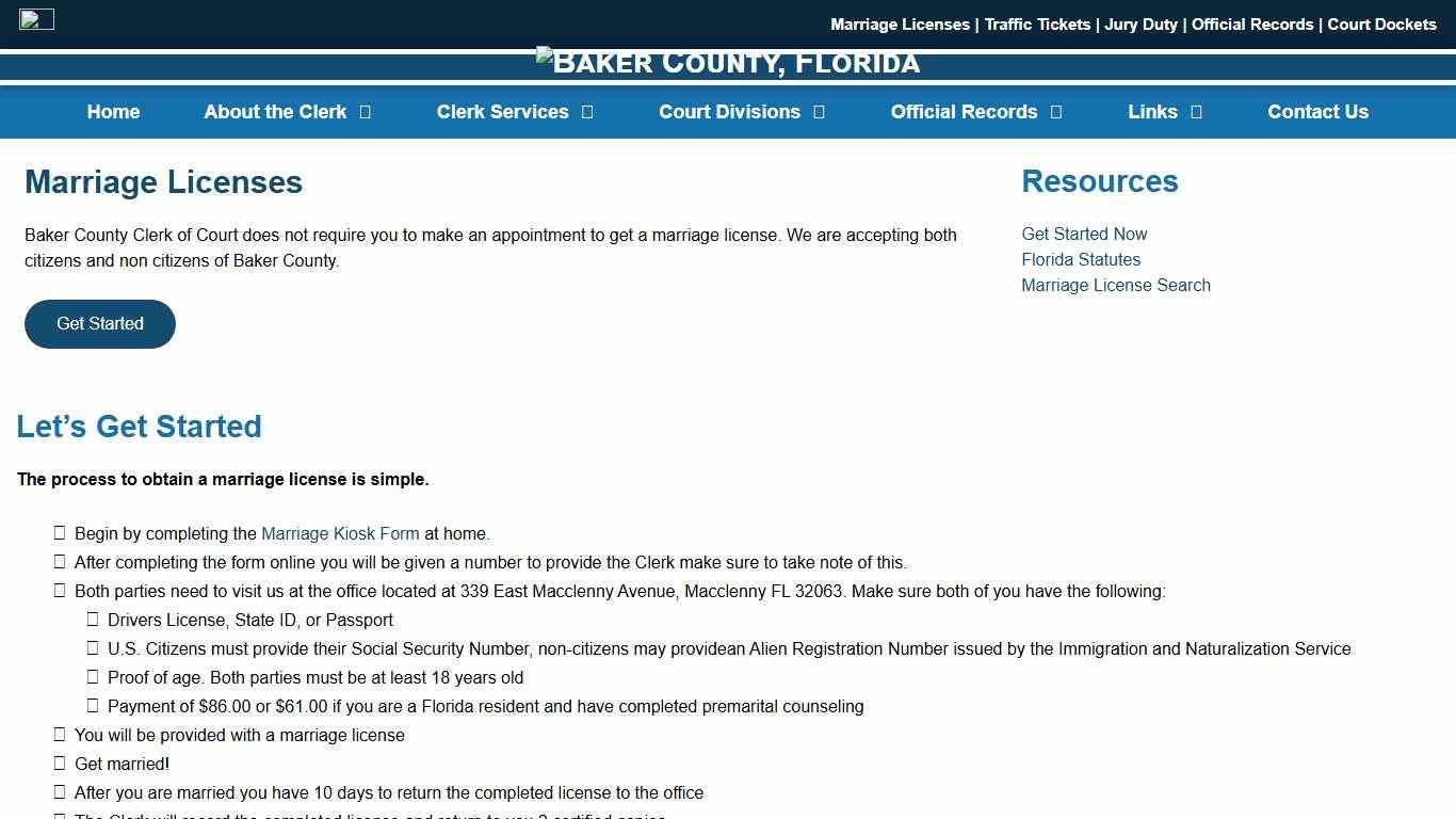 Marriage Licenses - Baker County, Florida